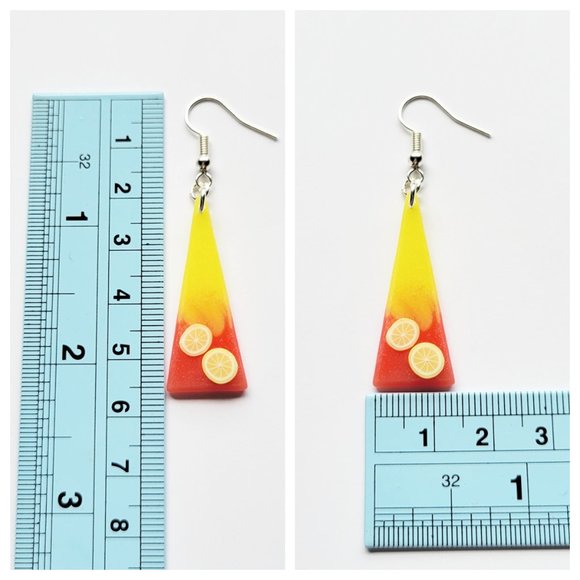 Strawberry Lemonade Earrings Yellow and Pinkish Red Lemon Dangle Earrings - Picture 8 of 10